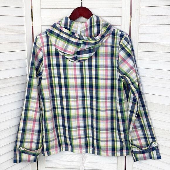 Merona Plaid Cotton Canvas Pullover Hoodie Jacket Pink Blue Small - Picture 10 of 15